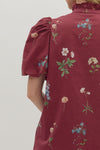 Merlot & Magnolias Floral Printed Bubble Sleeves Dress