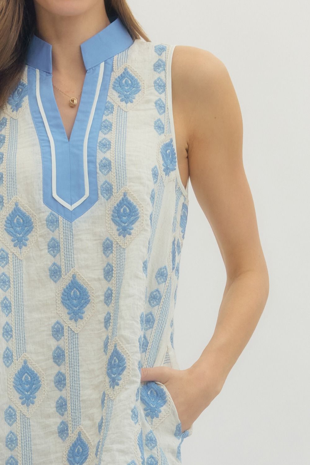 Capri Breeze Embroidered Mini Dress - Chambray