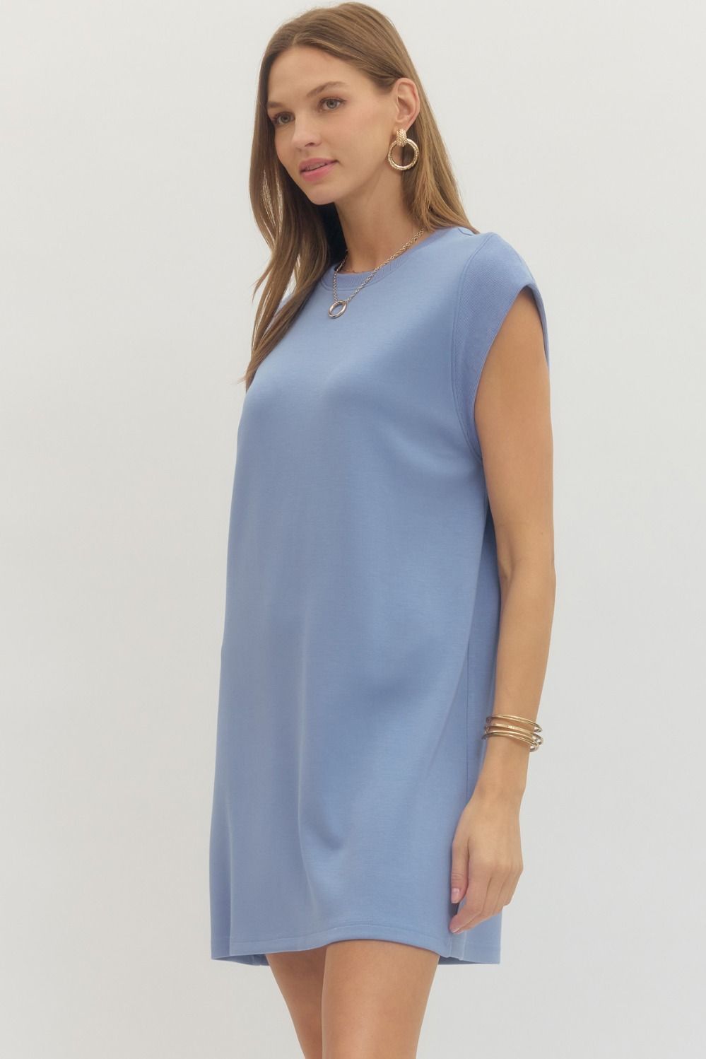 Soft + Simple Cap Sleeve Mini Dress - Blue