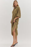 Effortlessly Poise Collared Midi Dress - Olive