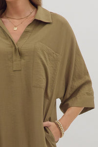 Effortlessly Poise Collared Midi Dress - Olive
