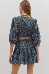 Carolina Collared Contrast Trim Floral Print Belted Dress