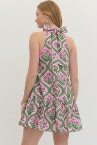 Botanical Belle Floral Halter Dress - Pink