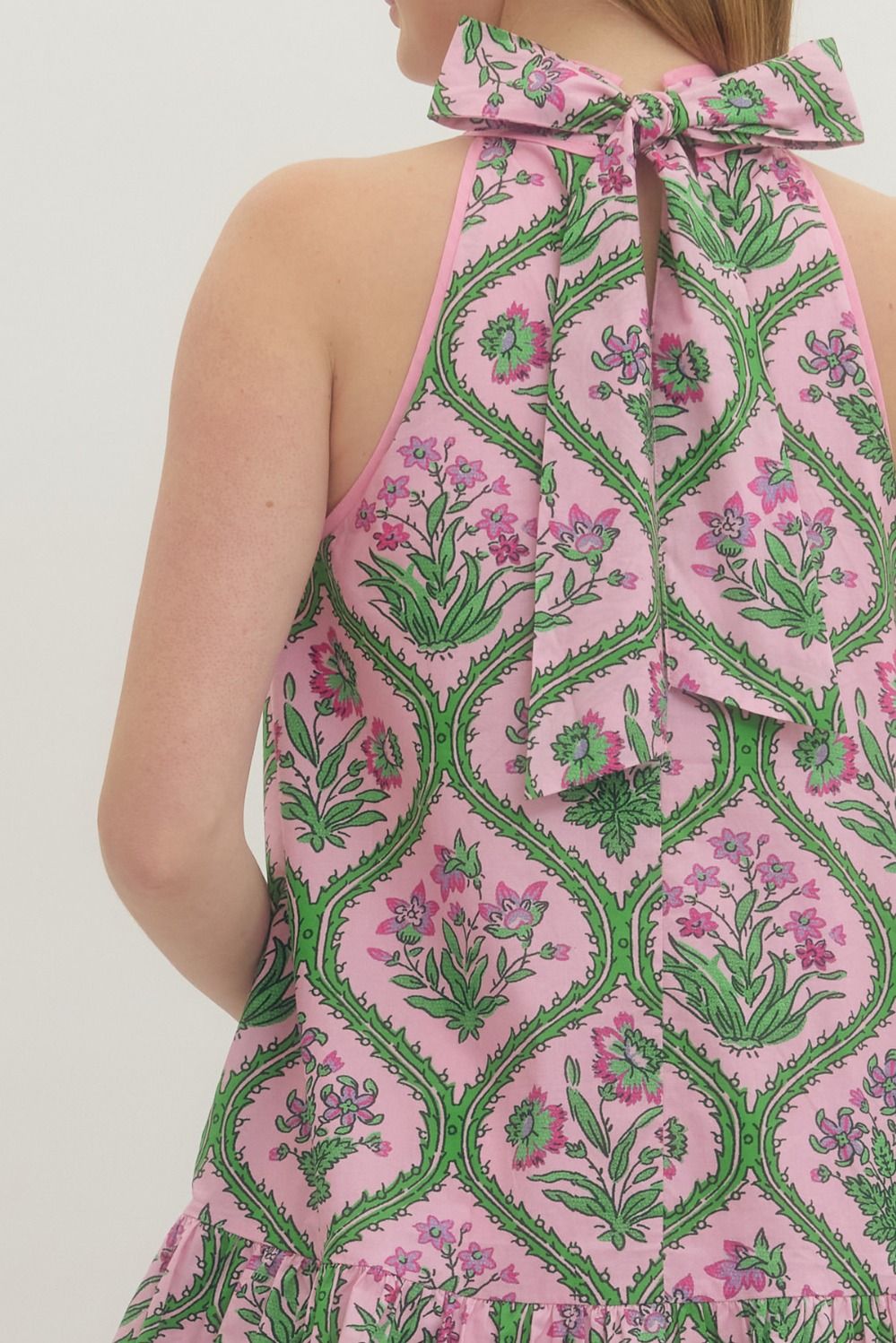 Botanical Belle Floral Halter Dress - Pink