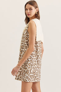 City Chic Leopard Print Mini Dress w/ Scarf Overlay