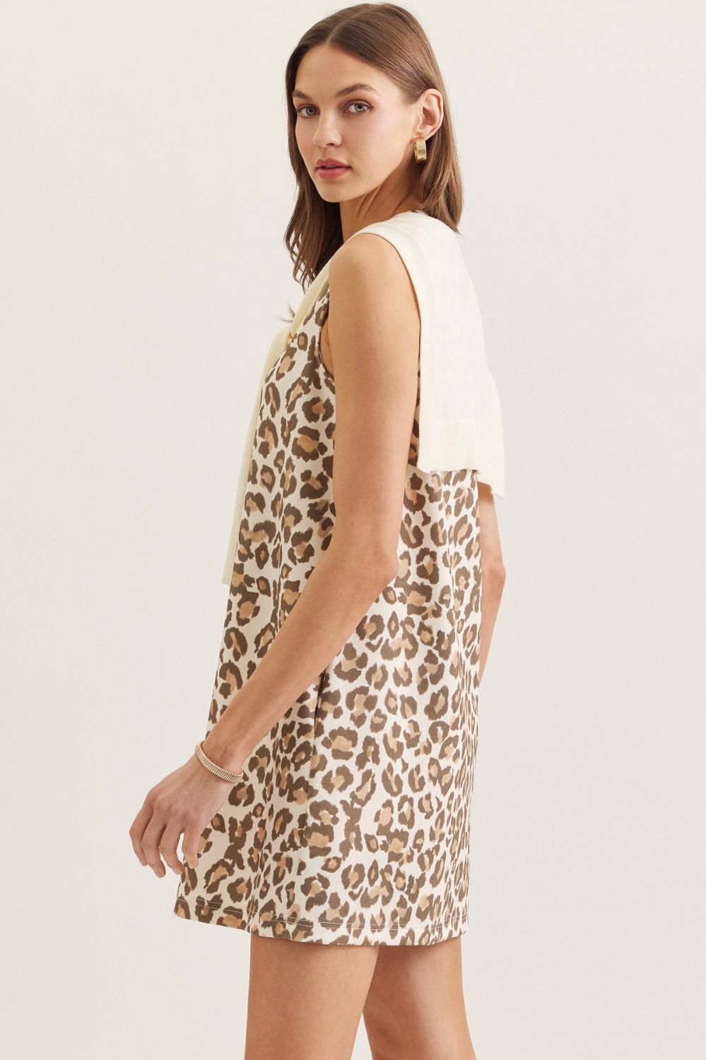 City Chic Leopard Print Mini Dress w/ Scarf Overlay