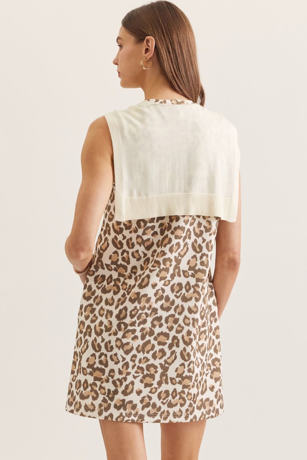 City Chic Leopard Print Mini Dress w/ Scarf Overlay