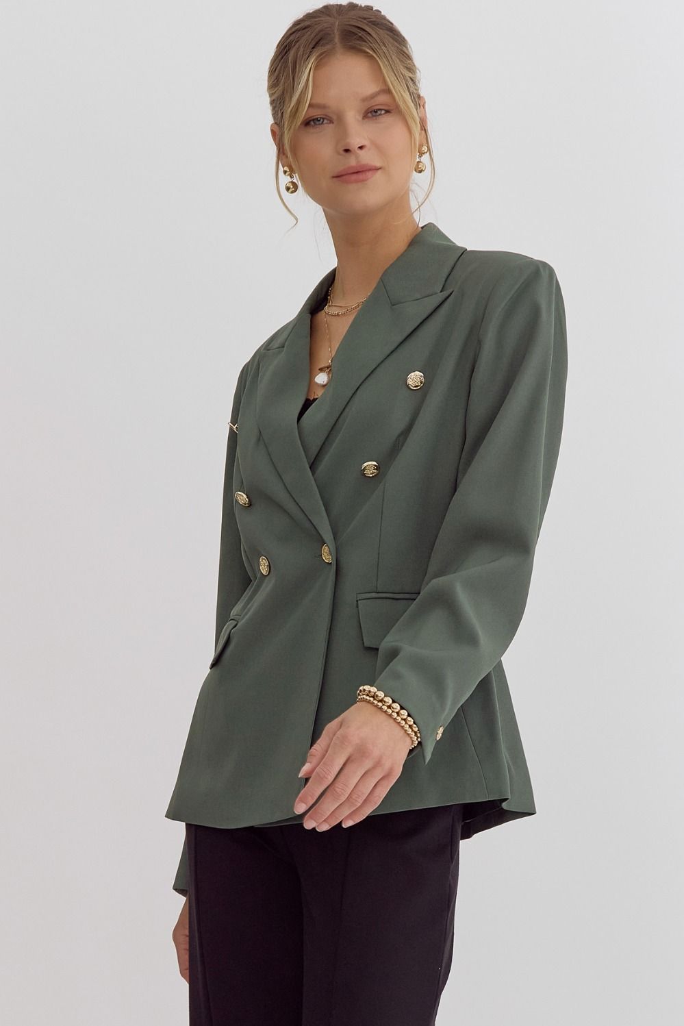 Gilded and Glamorous Gold Button Detailed Blazer
