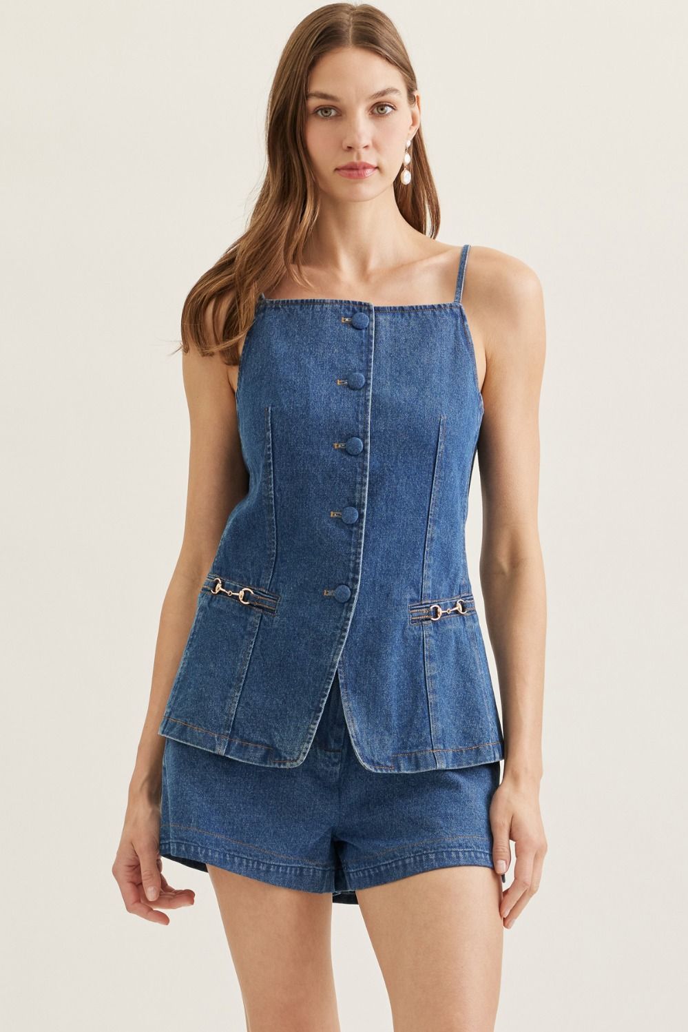 Denim Daydream Sleeveless Button Down Vest - Dark Denim