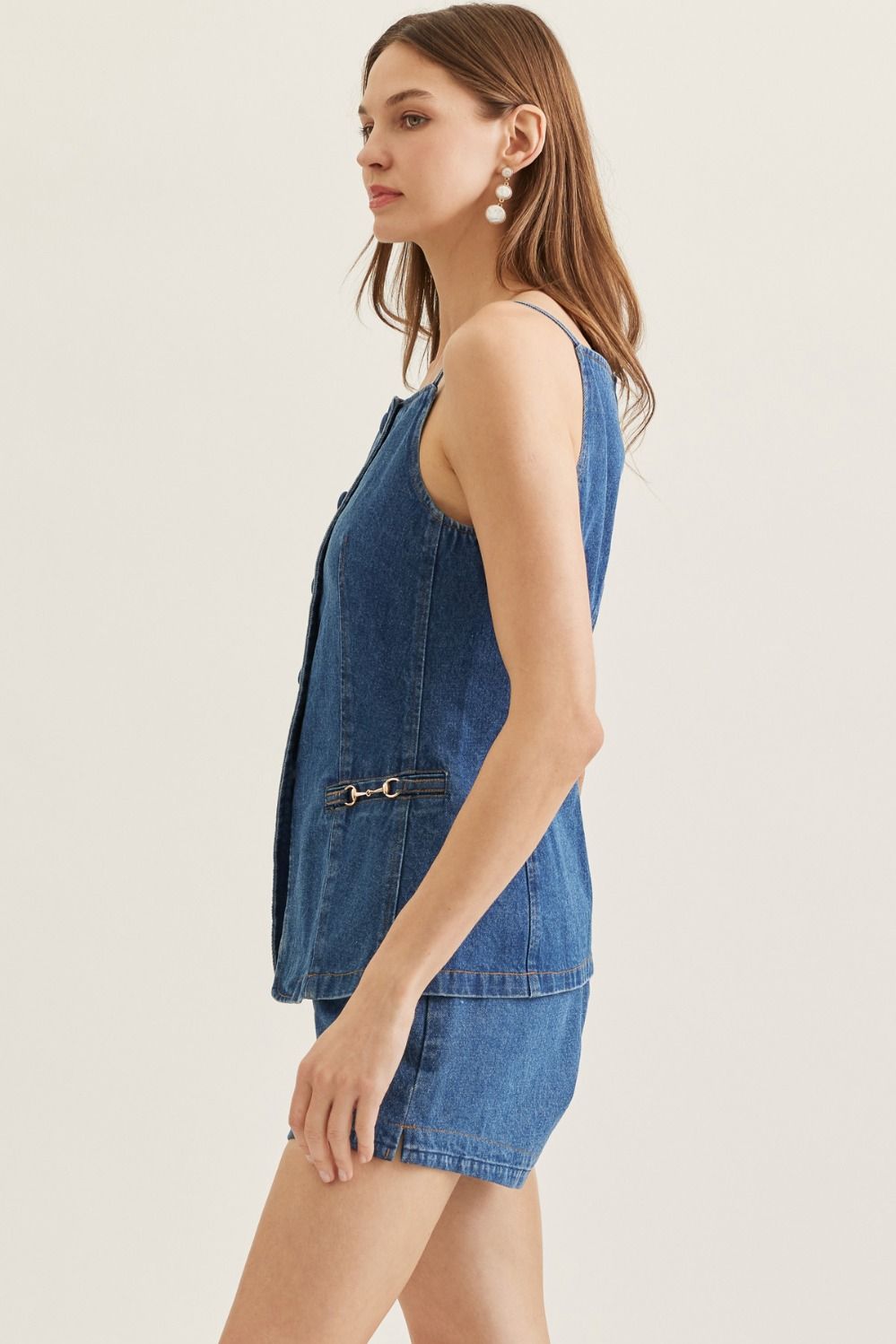 Denim Daydream Sleeveless Button Down Vest - Dark Denim