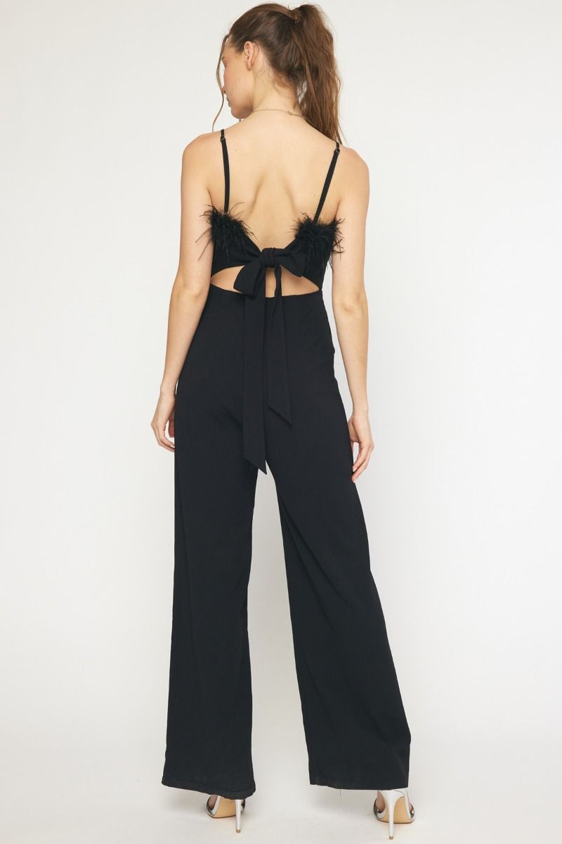 Feathered To Perfection Feather Trim Jumpsuit