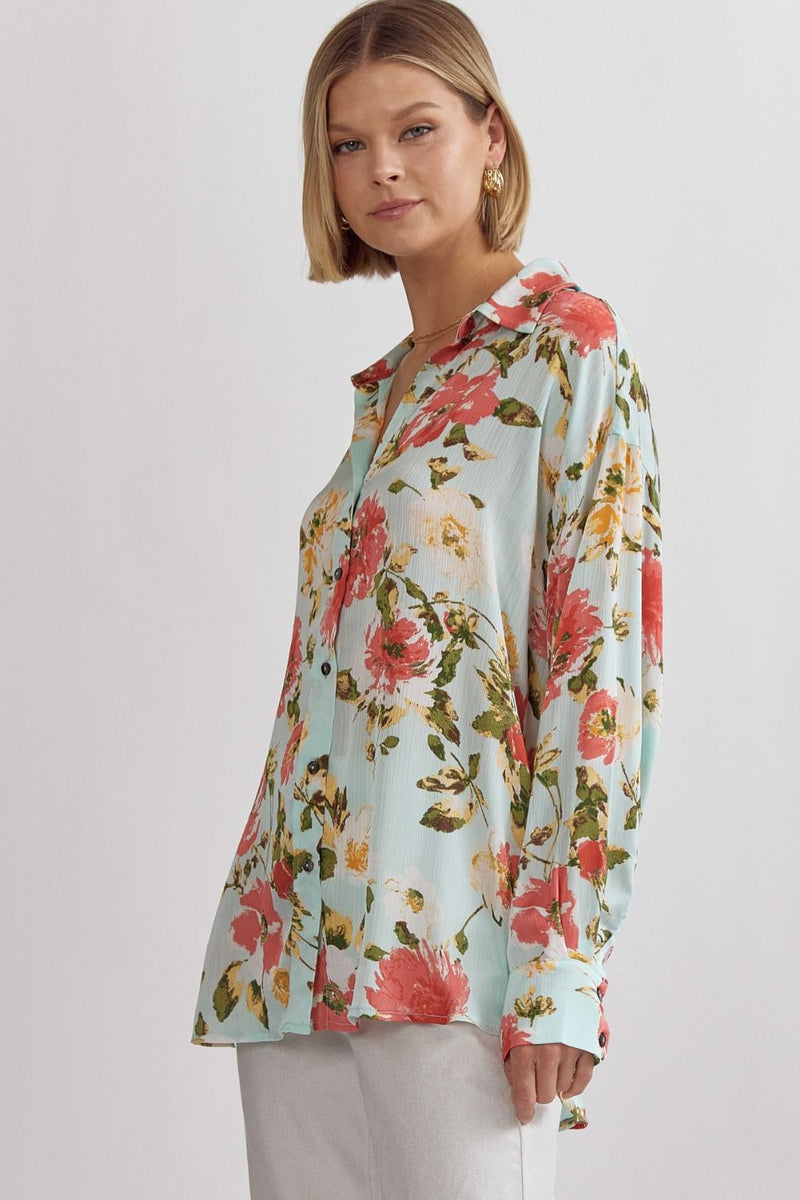 Feminine Flair Floral Button Up Blouse