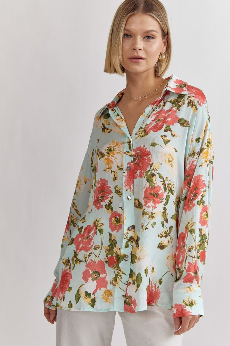 Feminine Flair Floral Button Up Blouse