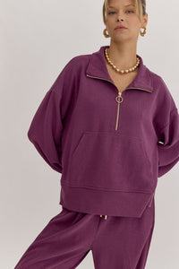 Leisure Meets Luxury Plum Pullover with Gold Detail