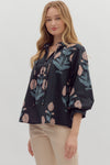 Whimsy Petals Floral Printed Detailed Blouse