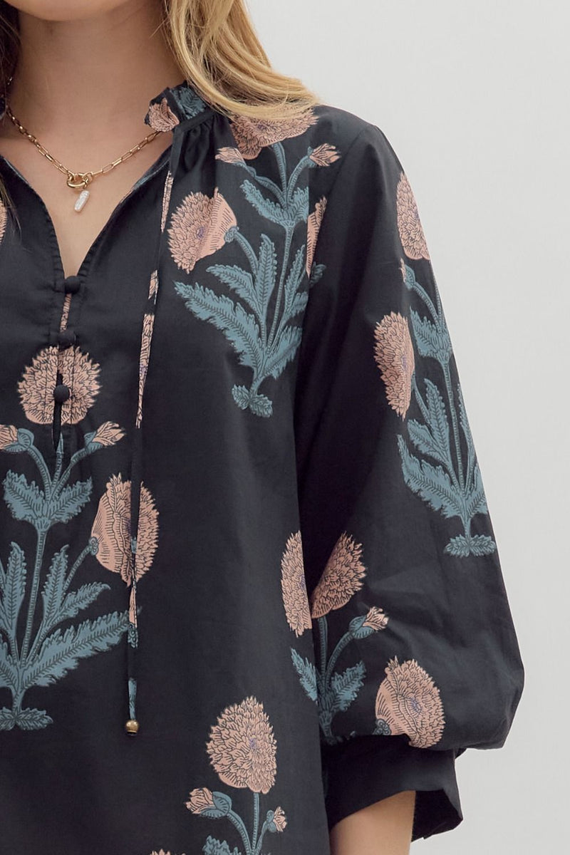 Whimsy Petals Floral Printed Detailed Blouse