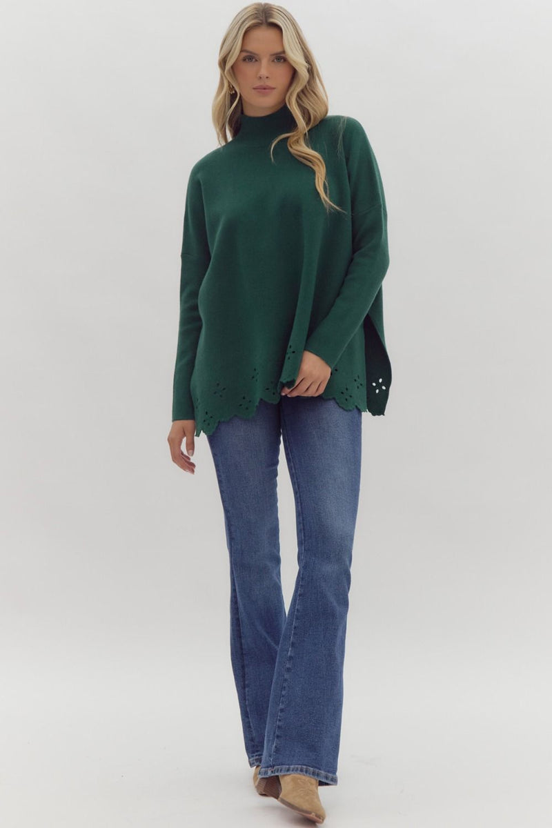 Empire Babe Embroidered Oversized Sweater- Hunter Green