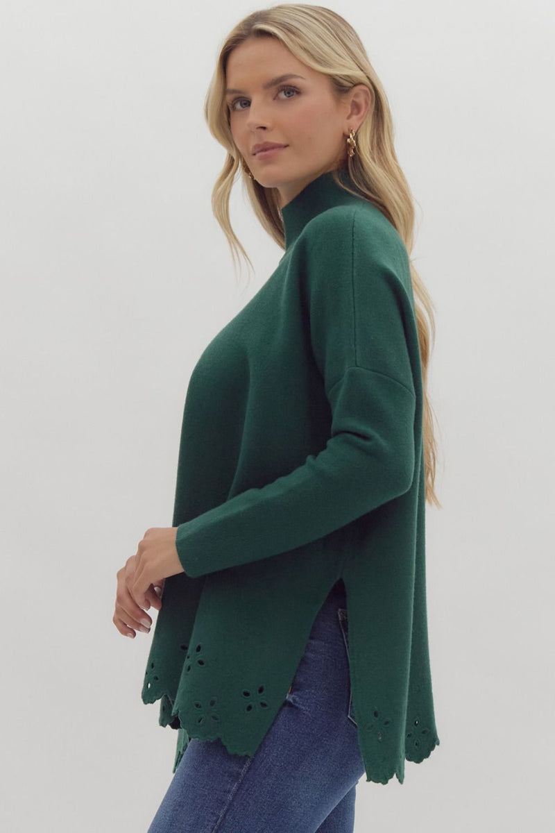 Empire Babe Embroidered Oversized Sweater- Hunter Green