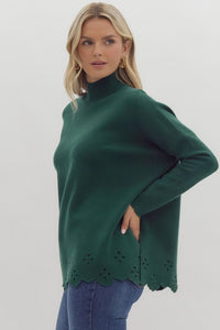 Empire Babe Embroidered Oversized Sweater- Hunter Green