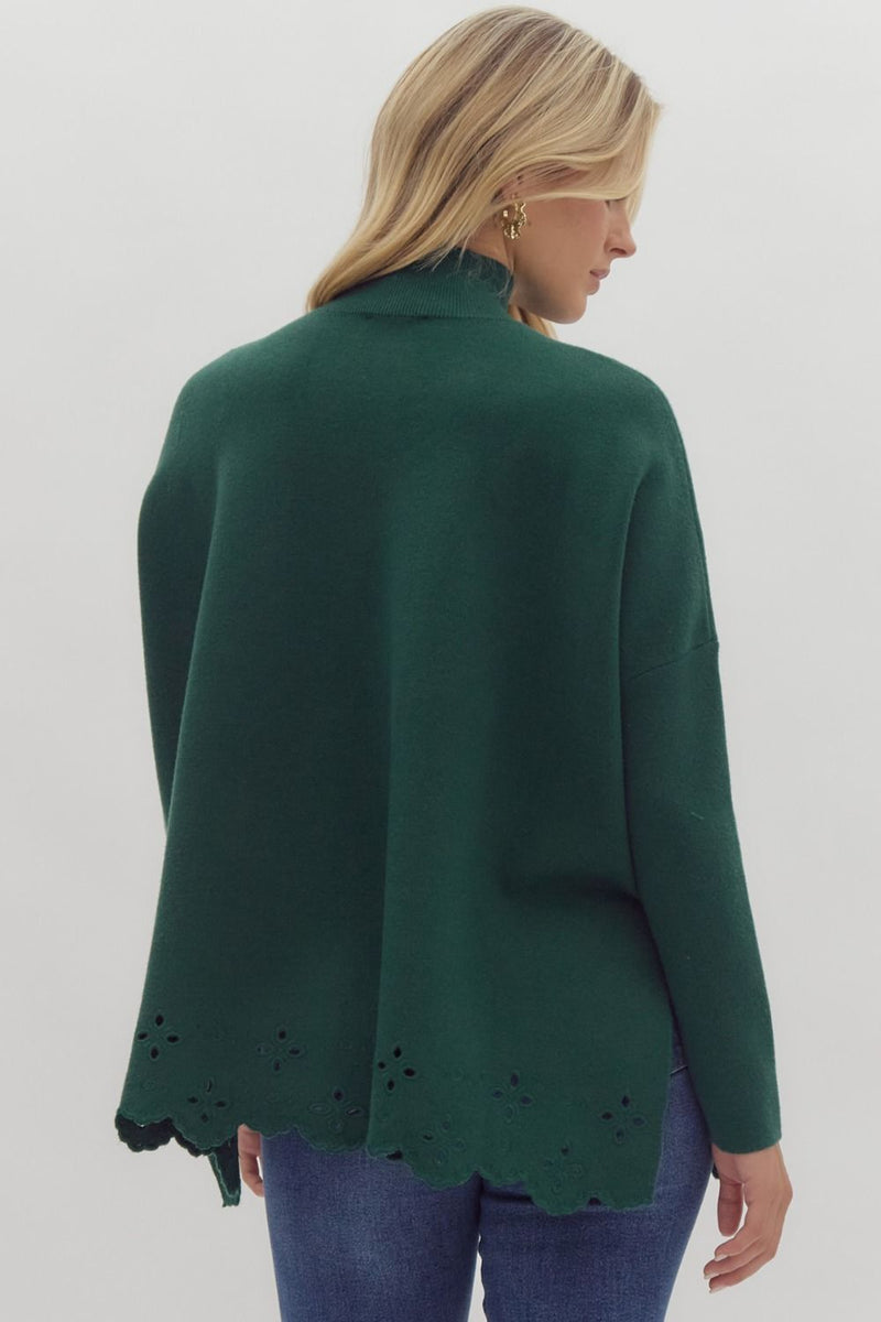 Empire Babe Embroidered Oversized Sweater- Hunter Green