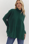 Empire Babe Embroidered Oversized Sweater- Hunter Green