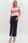 Sierra Striped Cap Sleeve Knit Blouse - Pink