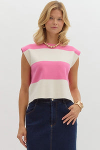 Sierra Striped Cap Sleeve Knit Blouse - Pink