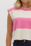 Sierra Striped Cap Sleeve Knit Blouse - Pink