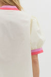 Uniquely Chic Contrast Collared Blouse - Cream + Pink