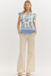 Brunch By The Bay Blue Printed Tiered Detail Blouse