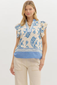 Brunch By The Bay Blue Printed Tiered Detail Blouse