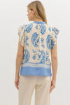 Brunch By The Bay Blue Printed Tiered Detail Blouse