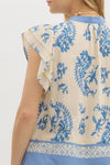 Brunch By The Bay Blue Printed Tiered Detail Blouse