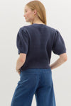 Alluring Attire Puff Sleeve Sweater Top w/ Gold Accent Buttons - Navy