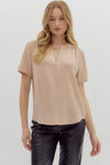 The Everyday Casual Classic Basic V-Neck Blouse - Toast