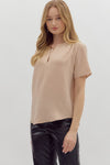 The Everyday Casual Classic Basic V-Neck Blouse - Toast