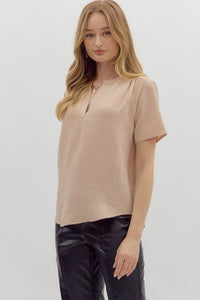 The Everyday Casual Classic Basic V-Neck Blouse - Toast