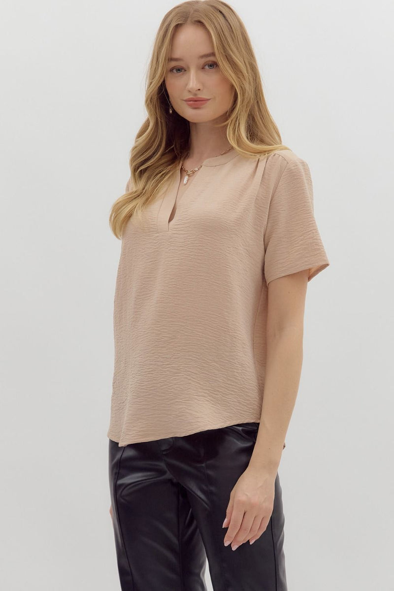 The Everyday Casual Classic Basic V-Neck Blouse - Toast