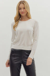 Season Staple Gold Button Detailed Basic Long Sleeve Blouse - Cream