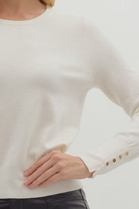 Season Staple Gold Button Detailed Basic Long Sleeve Blouse - Cream