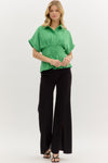 Fields of Green Pleated Button Up Top