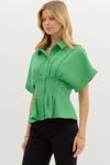Fields of Green Pleated Button Up Top