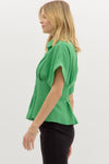Fields of Green Pleated Button Up Top