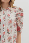 Rose Court Floral & Lace Pleated Puff Sleeve Blouse