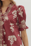 Rosewood Floral Print Detailed Blouse