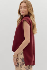 Cabernet & Cashmere Knit Everyday Hi-Low Blouse - Burgundy
