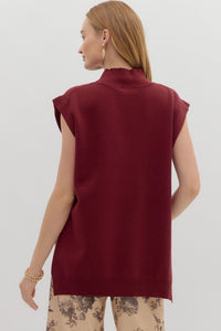 Cabernet & Cashmere Knit Everyday Hi-Low Blouse - Burgundy