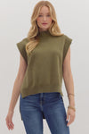 Cabernet & Cashmere Knit Everyday Hi-Low Blouse - Olive