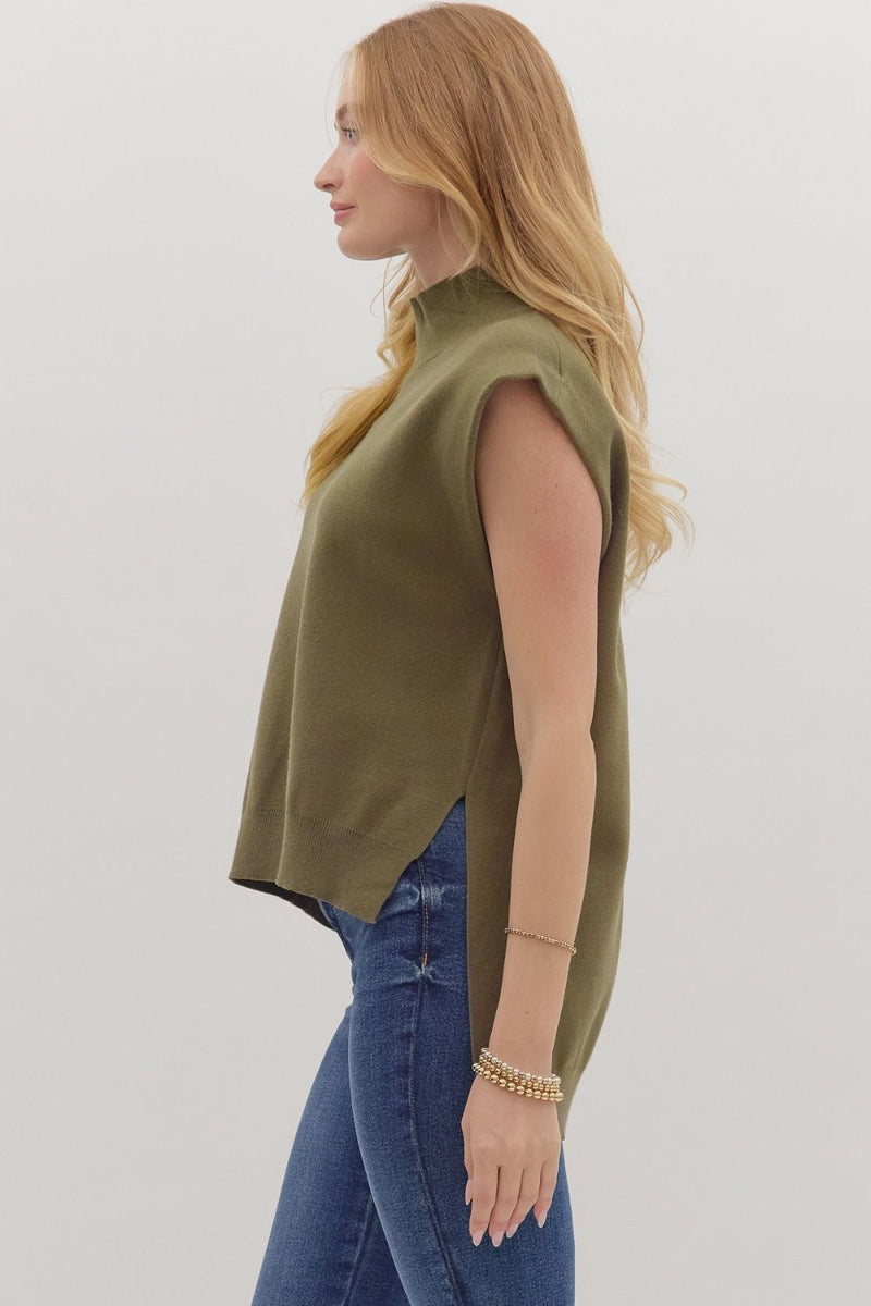 Cabernet & Cashmere Knit Everyday Hi-Low Blouse - Olive