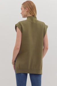 Cabernet & Cashmere Knit Everyday Hi-Low Blouse - Olive